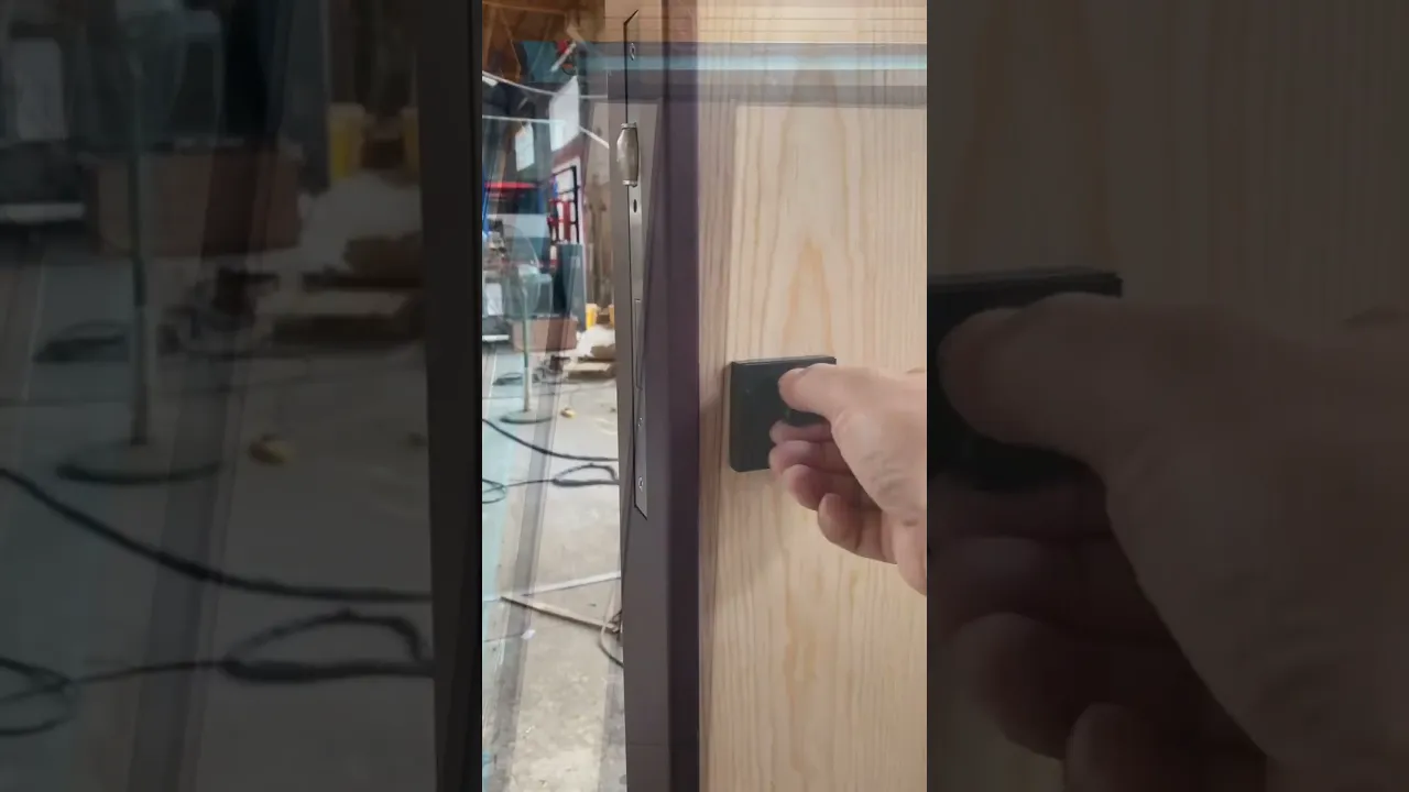 Modern wooden entry door with glass panels for enhanced curb appeal.