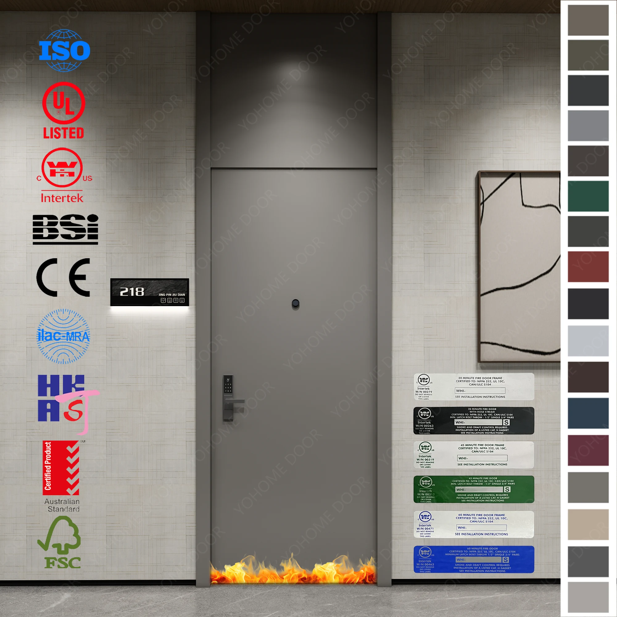 China top door factory supplying UL wood fire rated doors for hotel rooms.