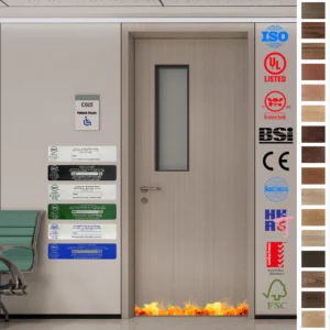 Modern wooden doors for patient rooms, combining style, safety, and soundproofing. Perfect for luxury hospital projects.