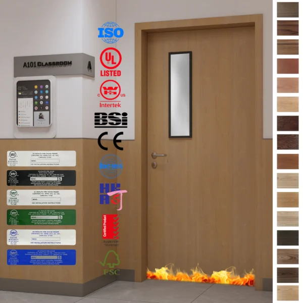 Europe-certified MDF wood doors for classrooms in England, France, Germany, and beyond.