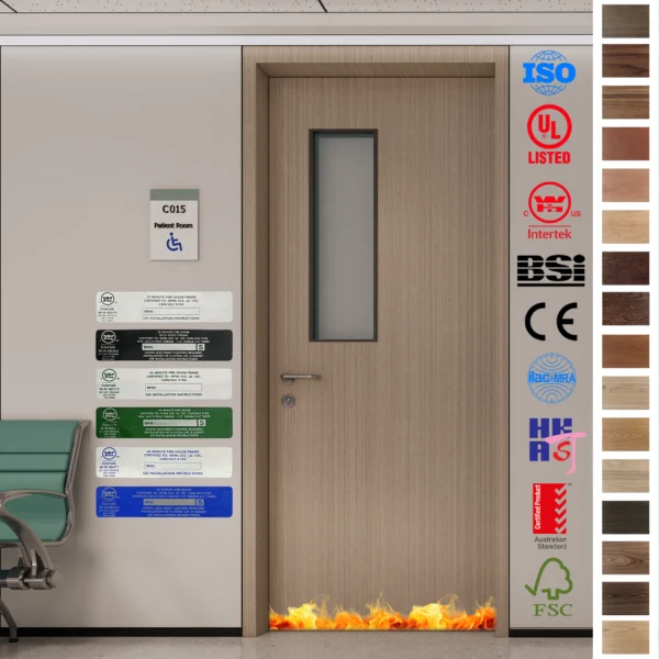 Medical-grade, UL WH-certified wood doors designed for operation rooms, combining safety, fire resistance, and superior quality.