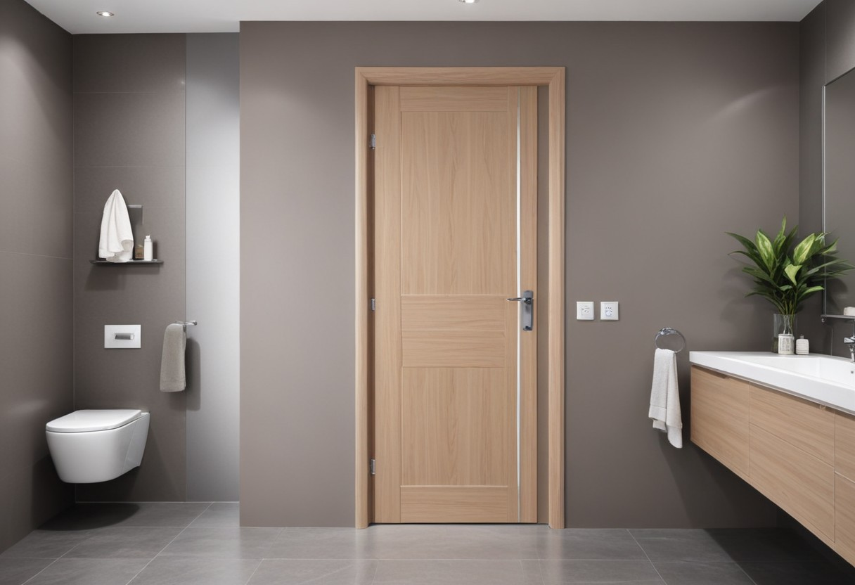 Stylish and modern bathroom door design to complement any bathroom decor.