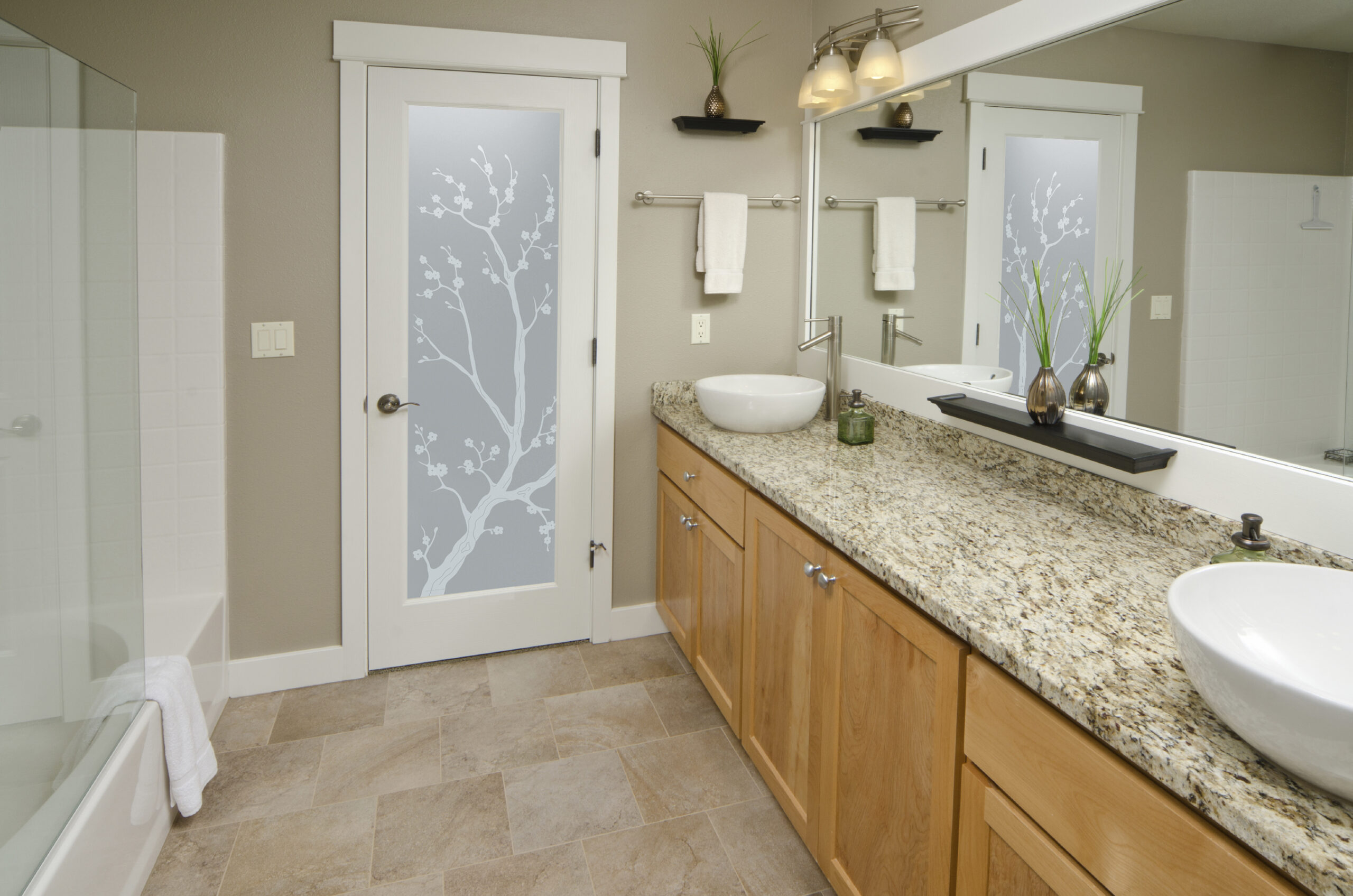 Close-up of a sleek, modern bathroom door with minimalist design and clean lines.