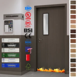 Shop Fire Rated Door for classrooms, UL WH 20/45/60 min oak door with windows.