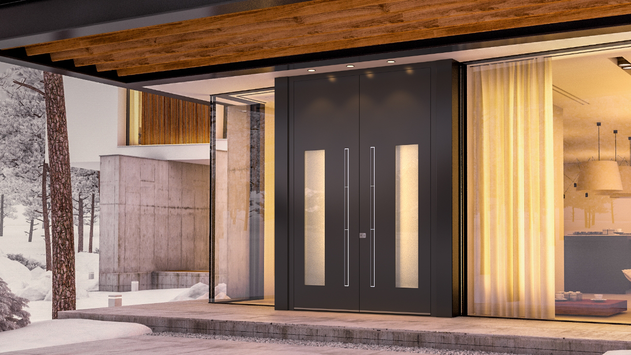 Elegant double doors with glass panels, adding a touch of sophistication to modern entryways.