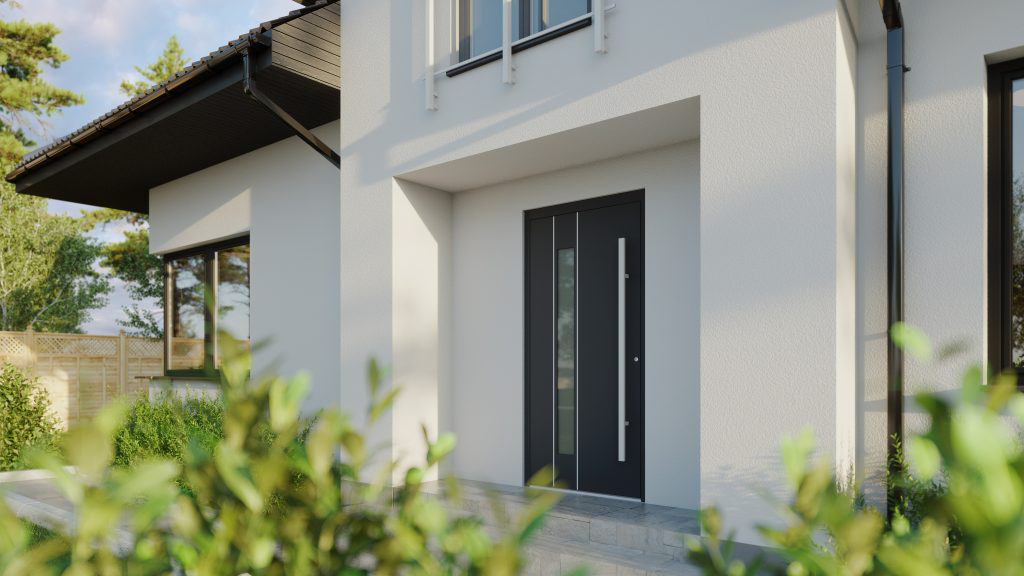 Luxury cast aluminum door with a golden hue, showcasing strength and artistic craftsmanship for a grand entrance.