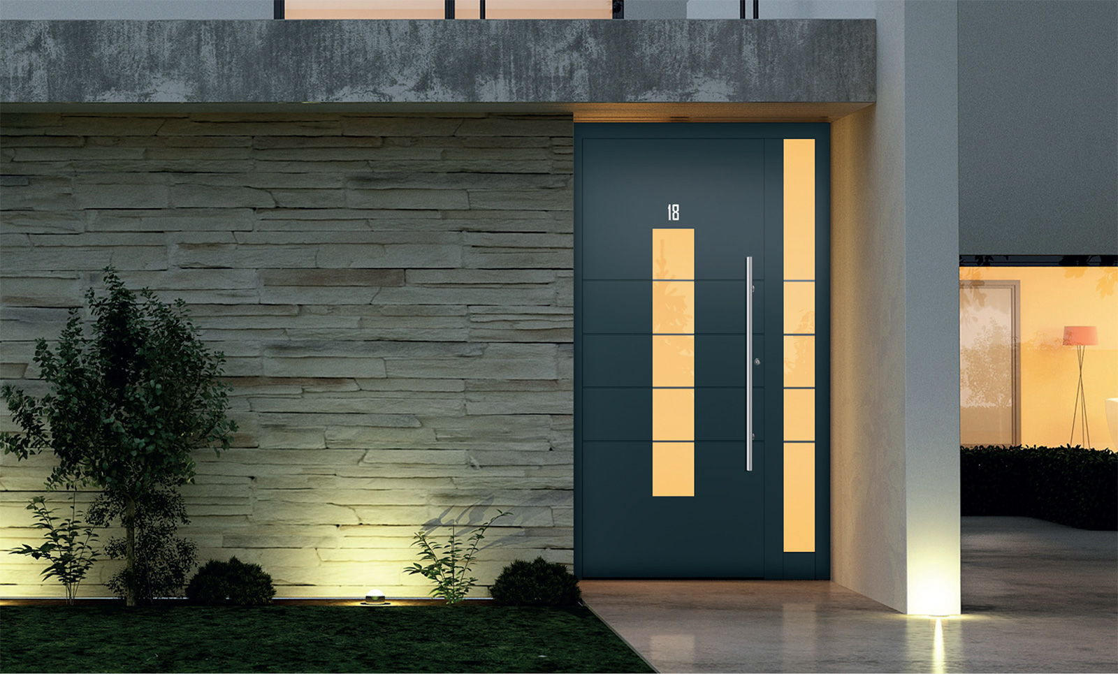Modern cast aluminum door with a sleek minimalist design, ideal for contemporary architecture.