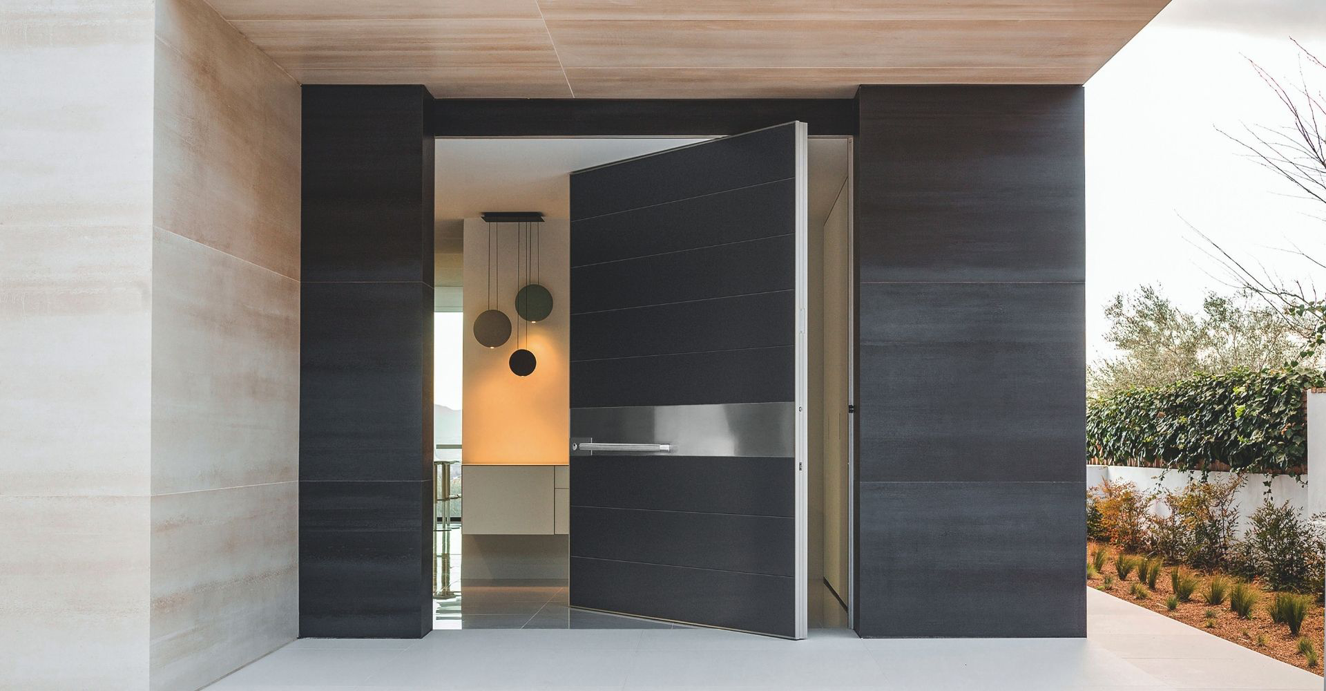 Wooden security door with reinforced locks, blending elegance and security seamlessly.