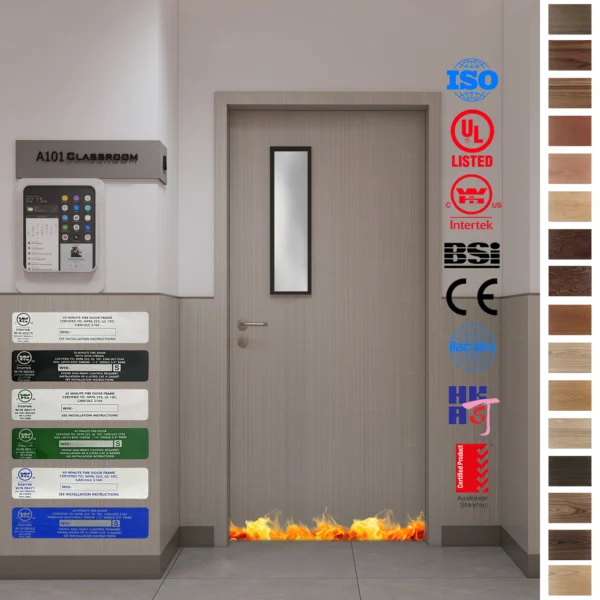 High-quality EN CE BS certified MDF wood fire prevention doors for school classrooms.