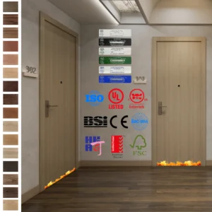 Custom 30, 60, 90-min wood fireproof doors for apartment rooms.