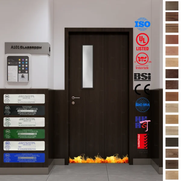 Fire Rated Door – European fire-resistant black oak school door.