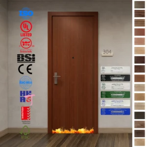 High-end wood doors with BS certification for fire safety.