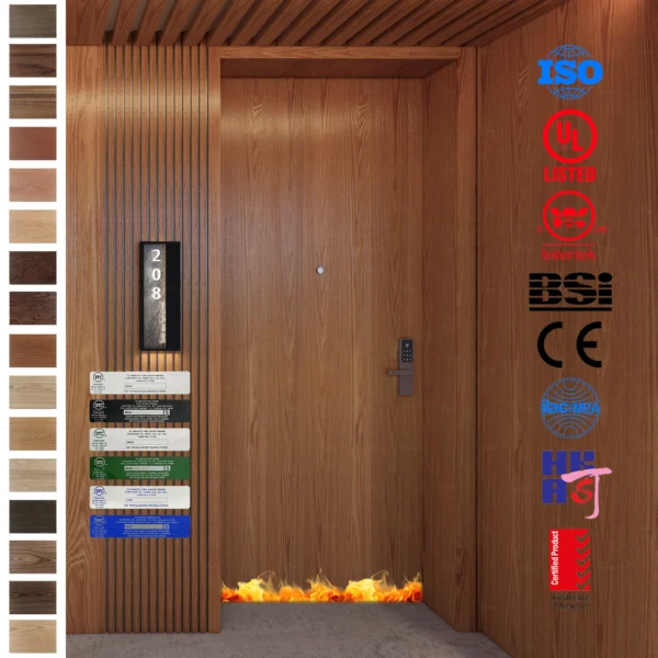 Discover factory direct sales of fireproof solid wood interior doors for hotel rooms in Europe.