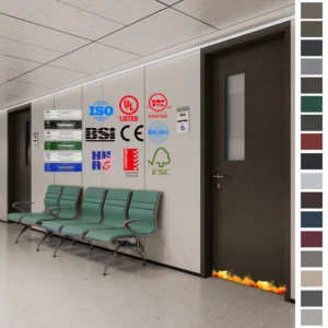 High-quality wood doors for hospital rooms offering enhanced fire protection.