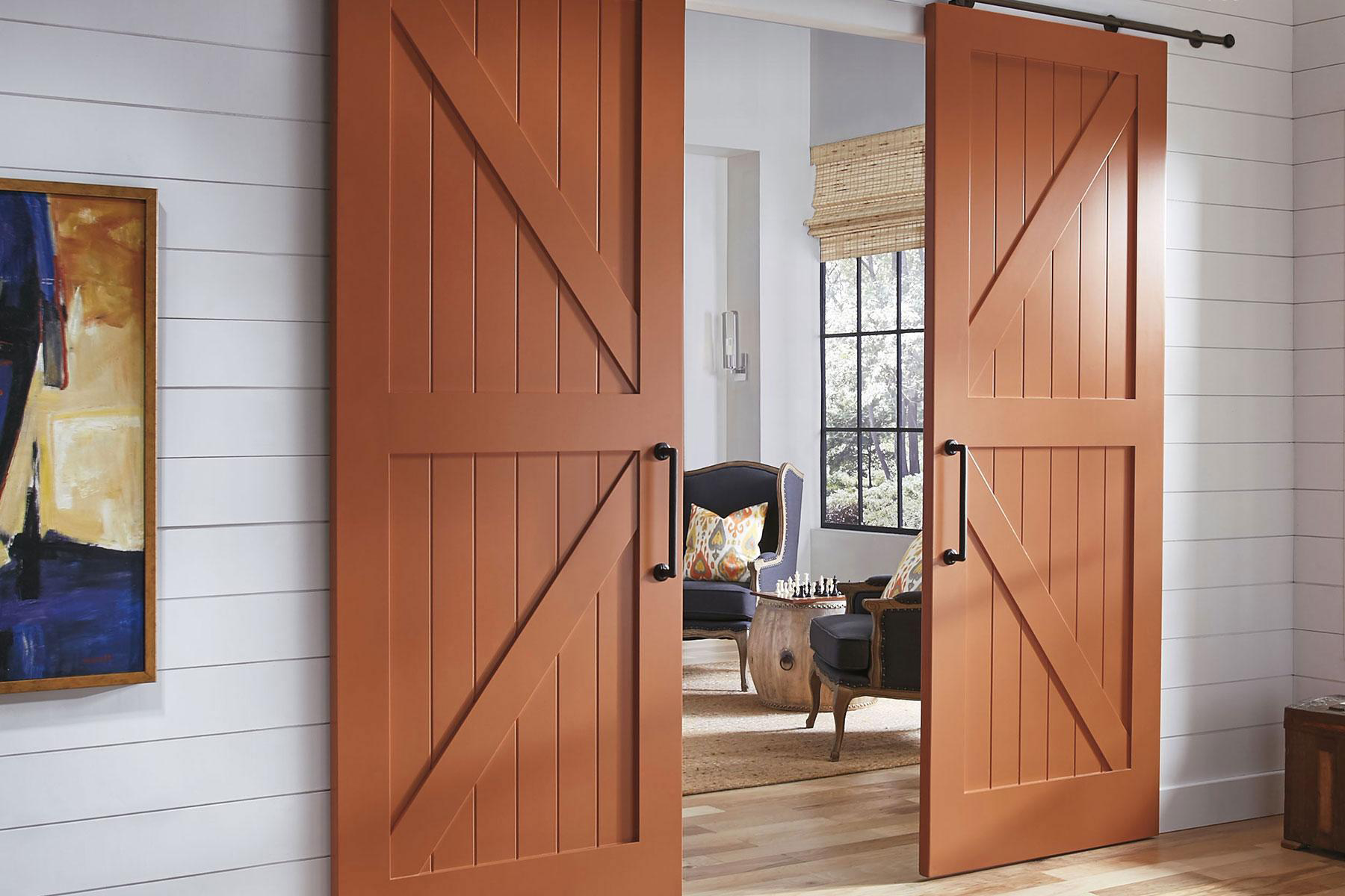 Elegant wooden sliding door with a minimalist design, perfect for contemporary interiors.