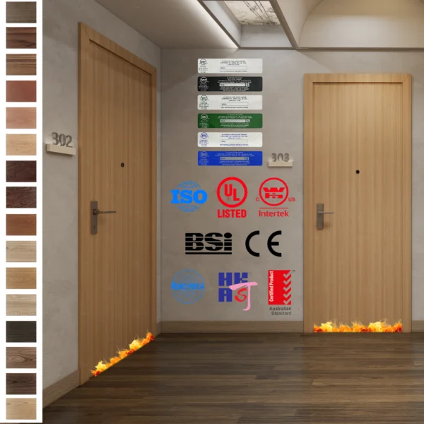 Custom wood doors for apartments with BS EN CE certification and fireproof labels.