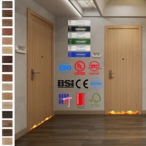 Custom wood doors for apartments with BS EN CE certification and fireproof labels.