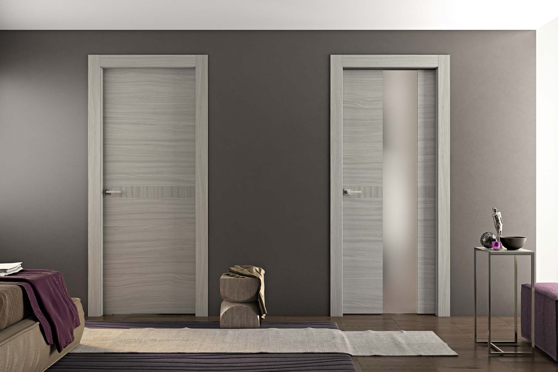 Solid timber door with a rich mahogany stain.