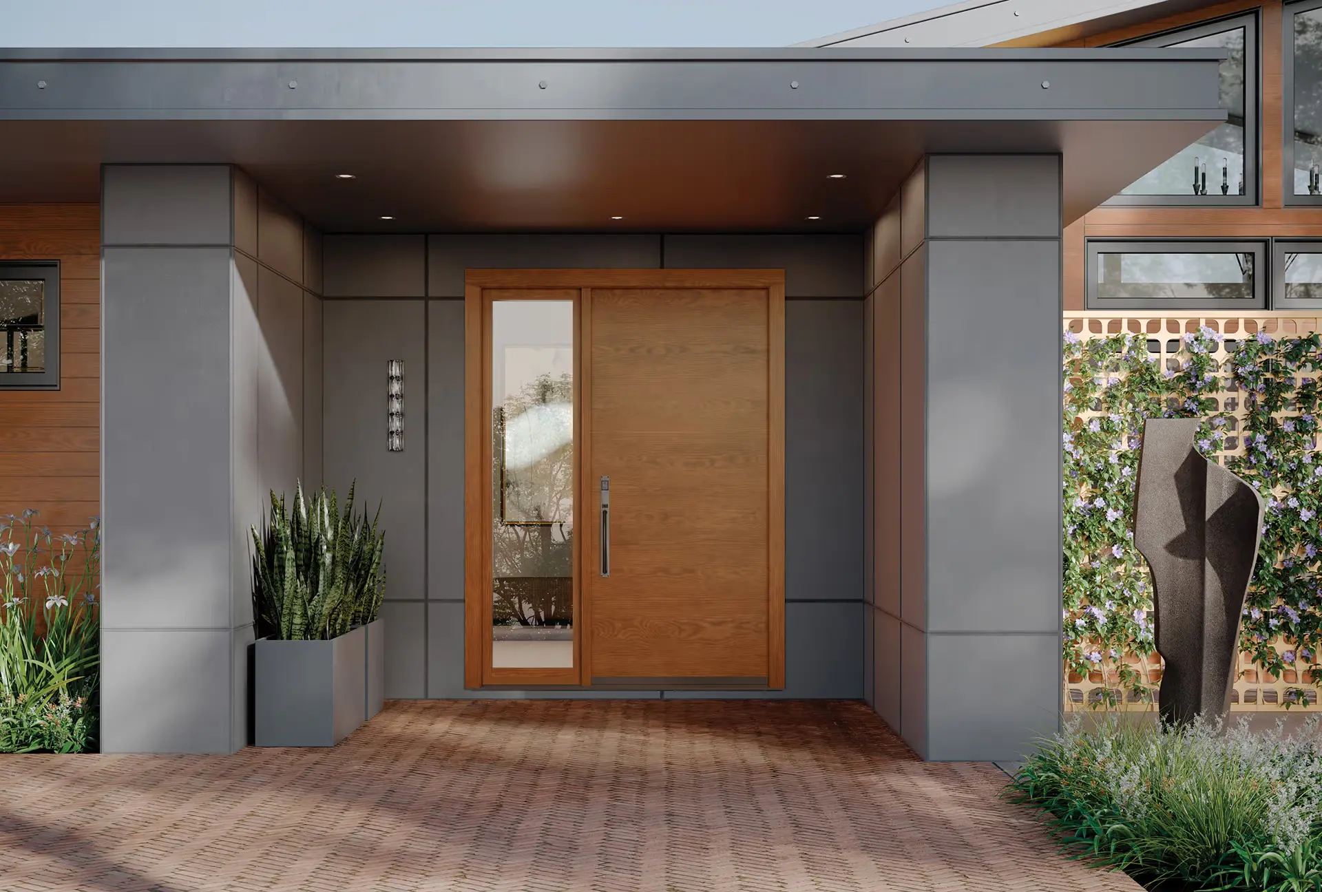 Stunning Exterior Door with Elegant Wood Finish – Elevate Your Home’s Curb Appeal.