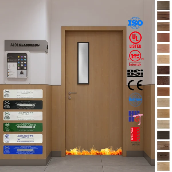 Yohome’s custom wood fire-resistant doors are certified for school classrooms.