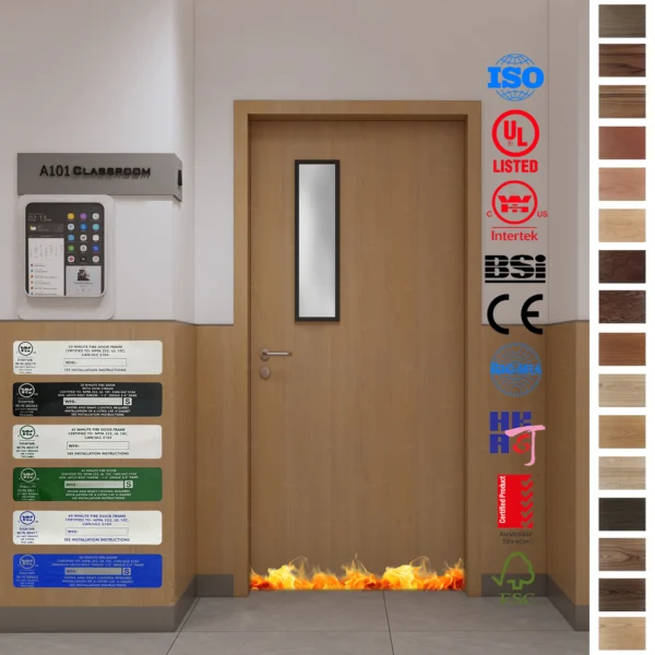 Yohome’s custom wood fire-resistant doors are certified for school classrooms.