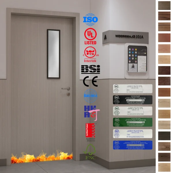China factory direct, Australia certified timber fire doors with vision panels.