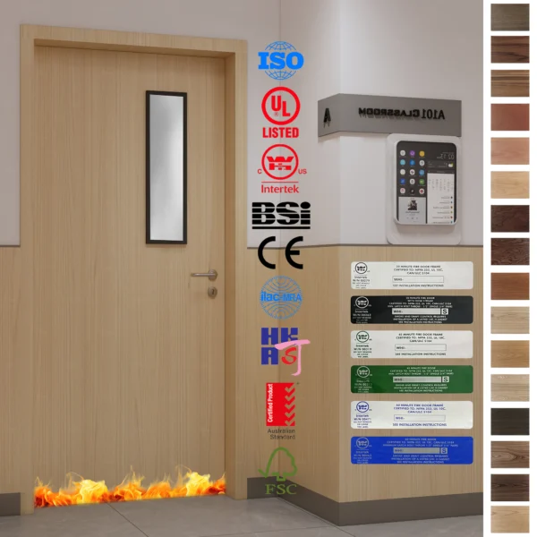 Europe-certified composite timber panel door designed for school classrooms.
