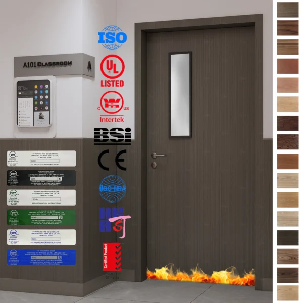 Shop Fire Rated Door for classrooms, UL WH 20/45/60 min oak door with windows.