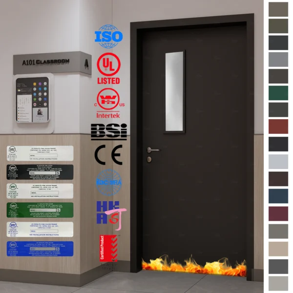 China’s leading wholesale supplier of solid wood school doors with painted black oak veneer, designed for classroom safety.