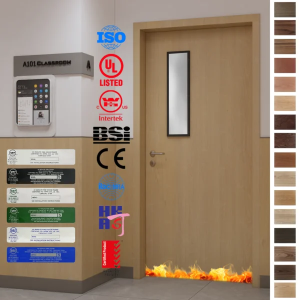 Fire Rated Door EW30-EW90 certified WPC wood doors for schools and classrooms.