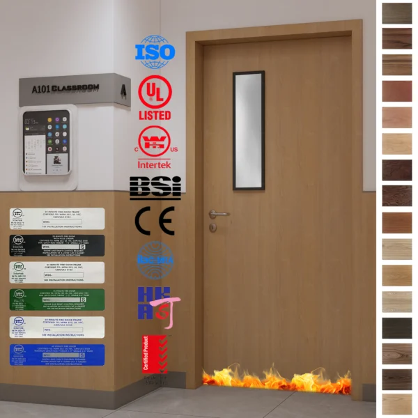 Europe-certified MDF wood doors for classrooms in England, France, Germany, and beyond.