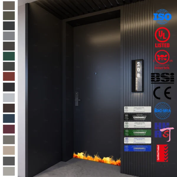 High-quality 30/60/90 min fire-resistant hotel doors.
