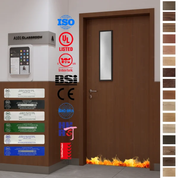 High-end wood school classroom doors crafted by China’s top manufacturer, blending safety with elegance.