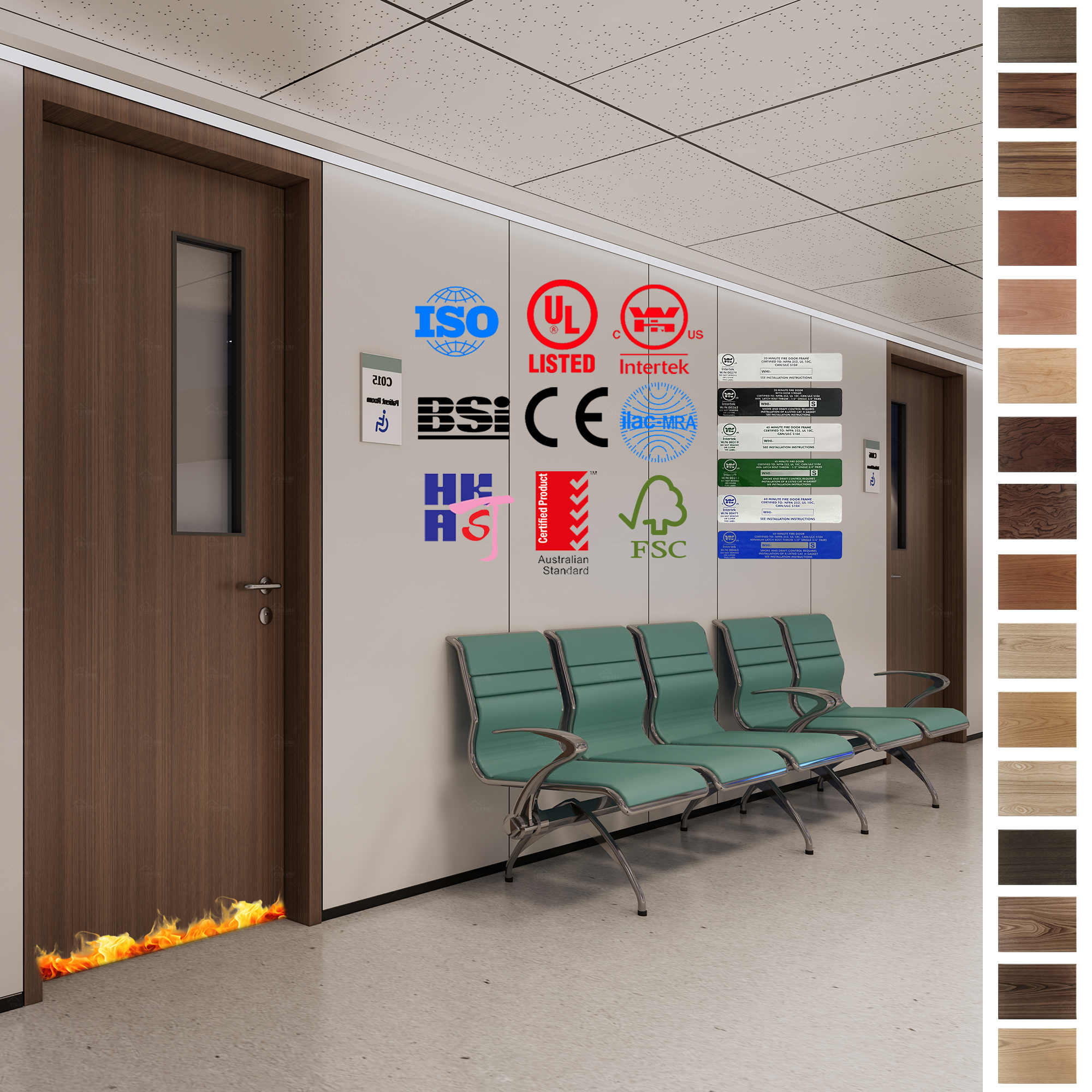 Fire Rated Door: Factory custom wood fireproof doors with BS certification
