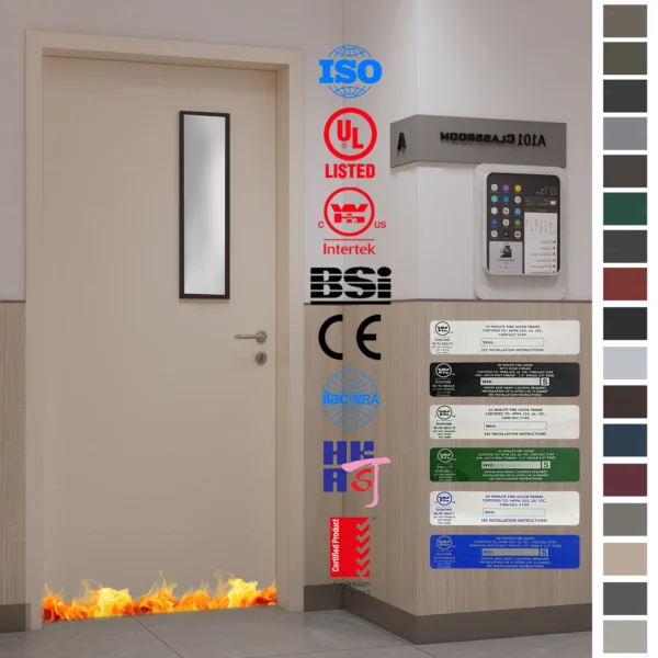 EU certified, factory-custom wood fireproof doors designed for UK school classrooms.