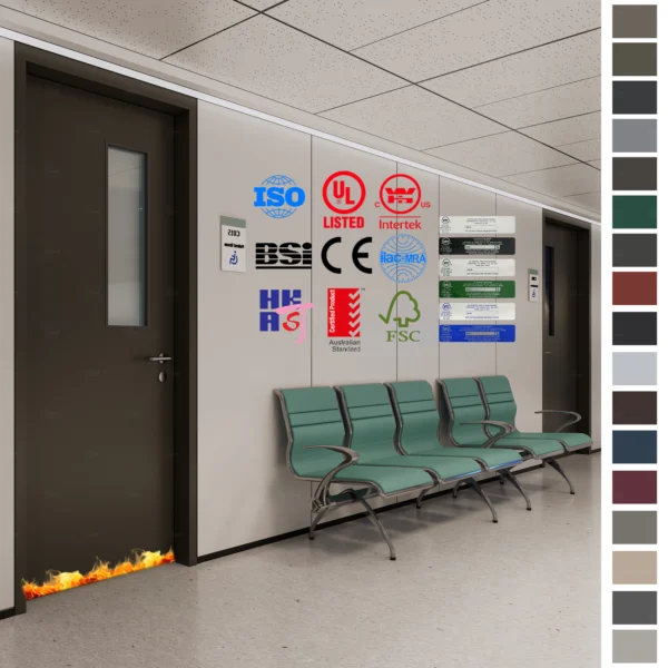 Fire Rated Doors made of walnut veneer for hospital patient rooms.