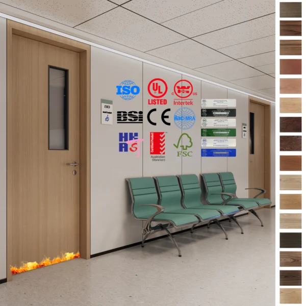 Fire Rated Door: Premium oak wooden doors for hospital patient rooms.