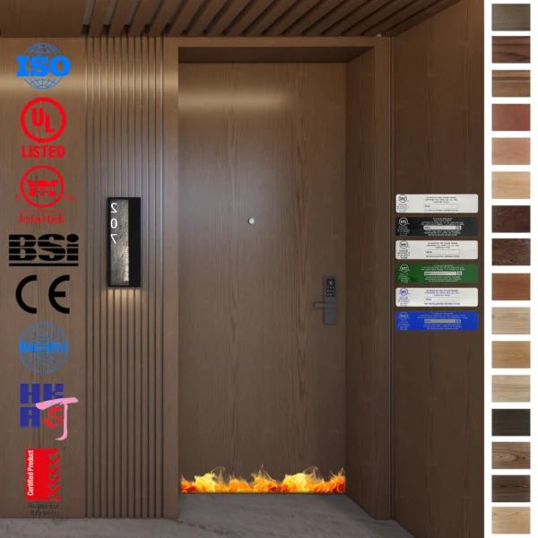 Fire Rated Door BS476 certified, FD30 and FD60 for hotel rooms and flat entrances.