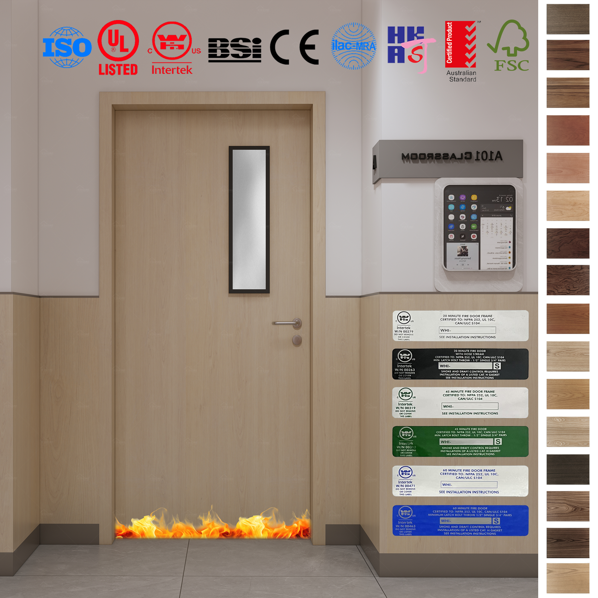 Custom wooden fireproof doors from China factory.