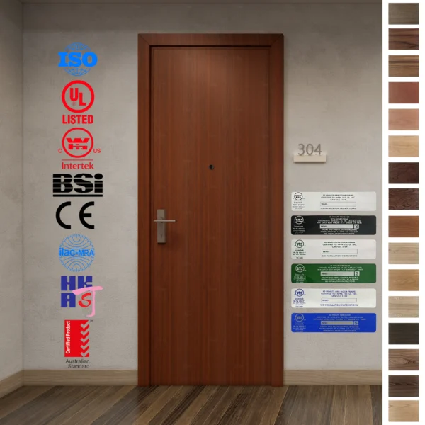 High-end wood doors with BS certification for fire safety.