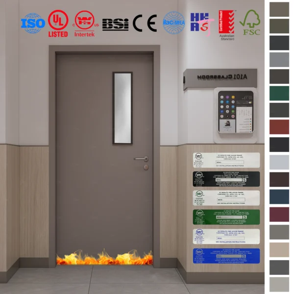 Fire Rated Door FD30, FD60, FD90 with UK BS Certification.