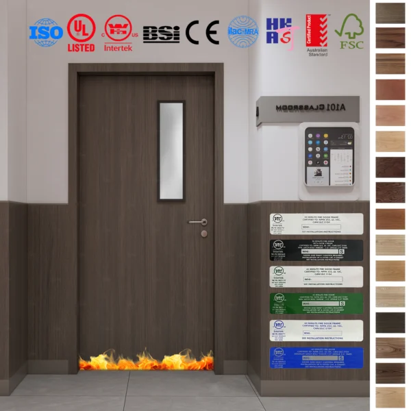 Custom timber door with vision panel for classrooms.