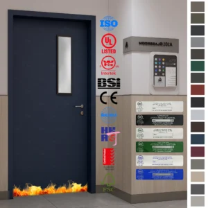 Custom fire-rated wood doors with insulated fireproof panels.