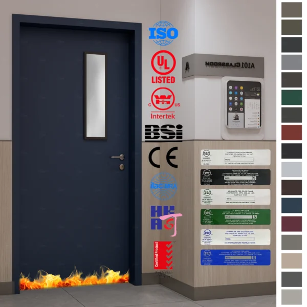 Custom fire-rated wood doors with insulated fireproof panels.