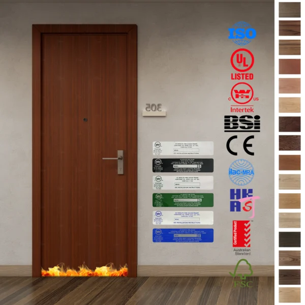 Australian-approved 90-minute and 60-minute fire-rated wood doors for apartments.