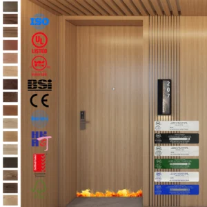 Affordable, certified hotel interior doors with fire-rated protection.