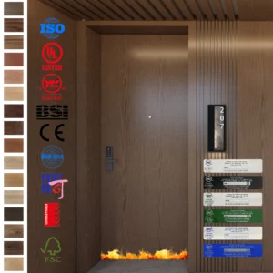 UL WH certified, 20/30/45-minute wood fire-rated doors for hotel rooms.