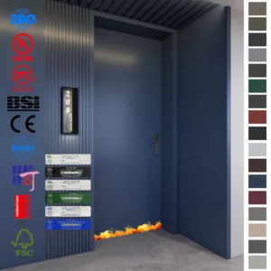 Fire Rated Door: High-quality blue solid wood bedroom doors for hotels.