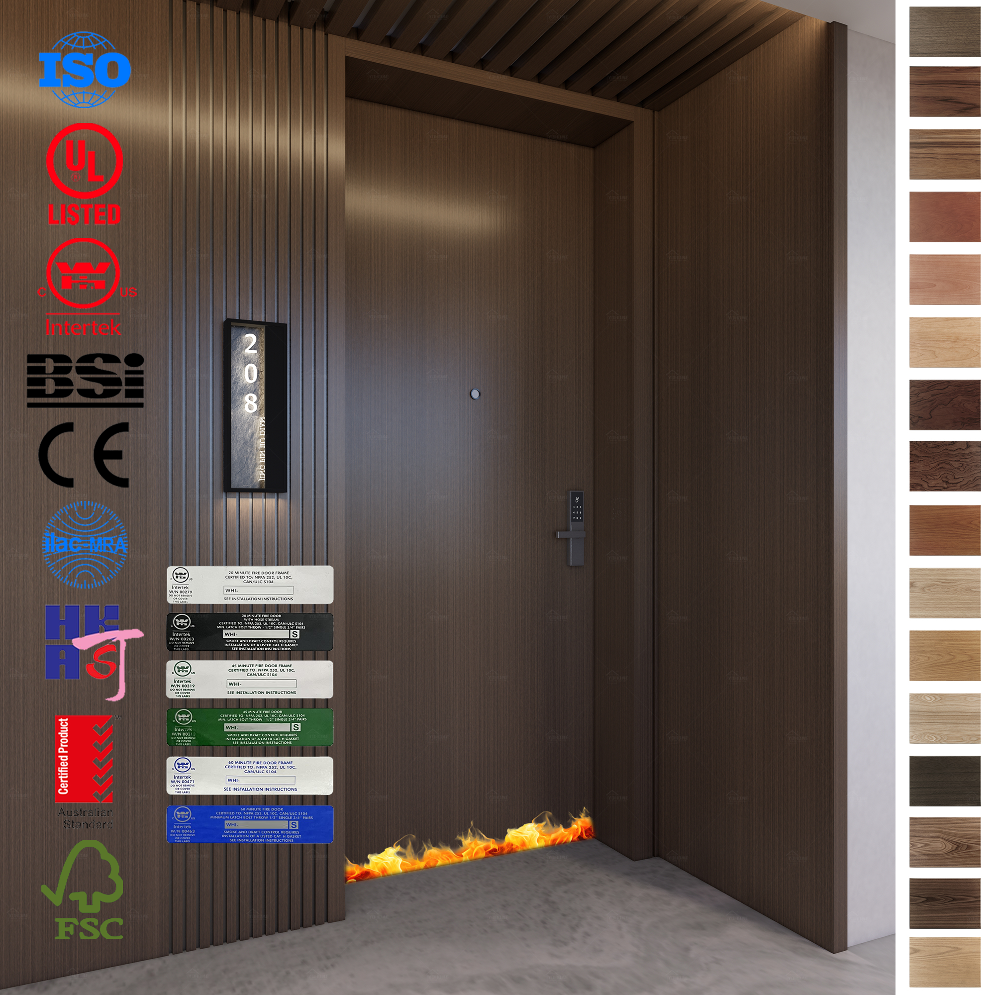 High-quality UL Listed wood doors with fire resistance and superior sound insulation.