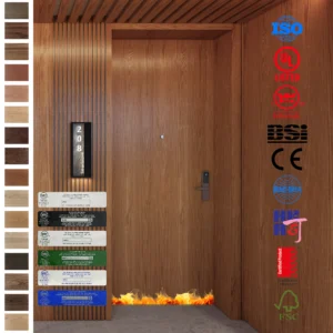 Discover factory direct sales of fireproof solid wood interior doors for hotel rooms in Europe.